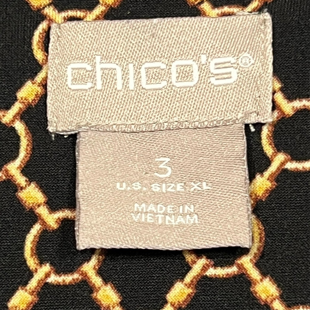 Chico's Sleeveless Blouse Top Black Gold Geometric V-Neck Career Women's 3 US XL - Picture 3 of 9